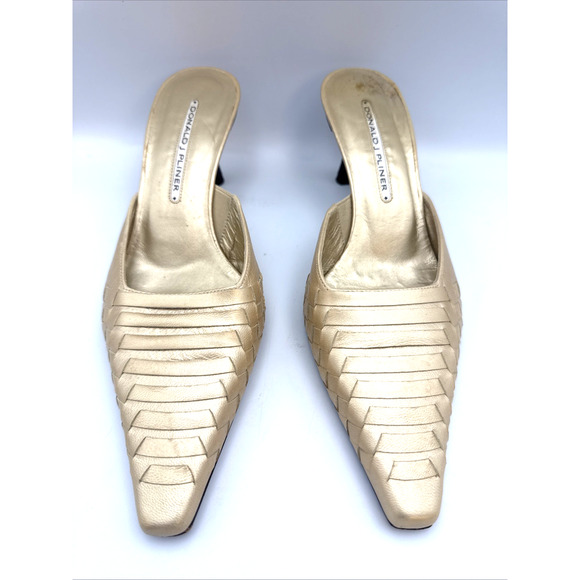 Donald J Pliner Shoes - Donald J Pliner Lace S4Women Leather Metallic Pointed Toe Mules Bronze Sz 7.5M